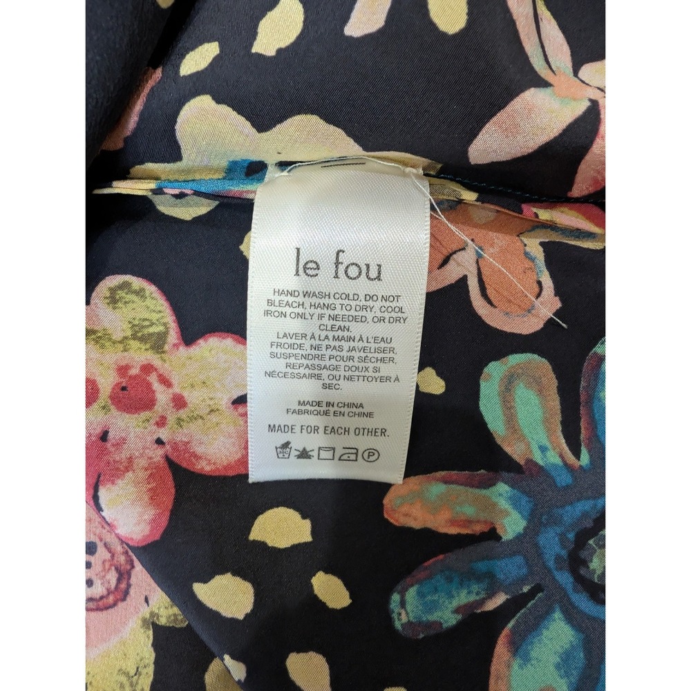 Le Fou by Wilfred Silk Maxi Skirt Black Floral Smocked Waist A-Line 100% Silk M - Picture 6 of 8